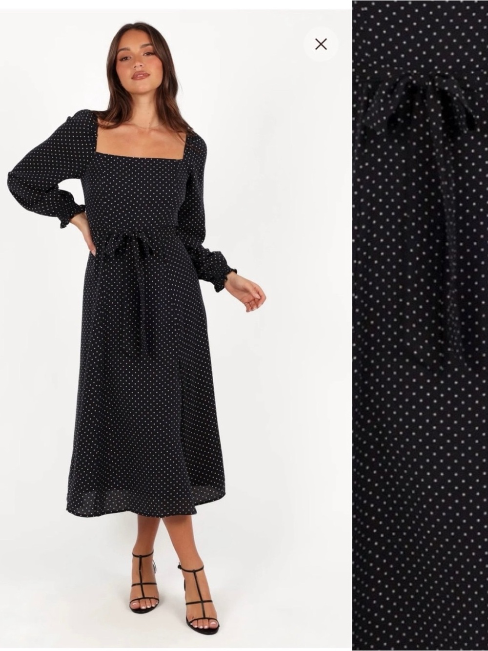 Petal & Pup Ettie Black Polka Dot Midi Dress Large Long Sleeve
